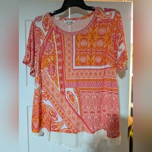 Rose + Olive Top Woman 2X Chiffon Pink Paisley Layered T Shirt
